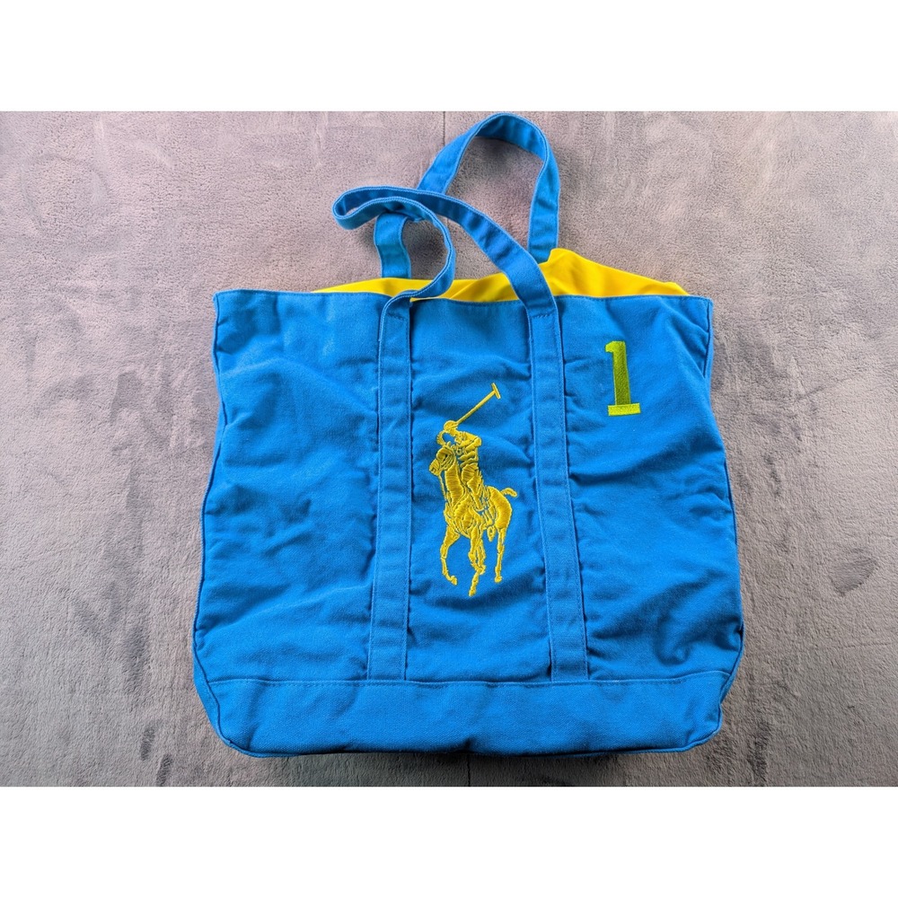 Polo Ralph Lauren Fragrances Blue Canvas Big Pony Tote Bag Yellow Lining